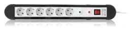 Bild von Überspannungsschutz-Steckdosenleiste 6x Schutzkontakt mit 1,4m Zuleitung und Schalter schwarz / weiß