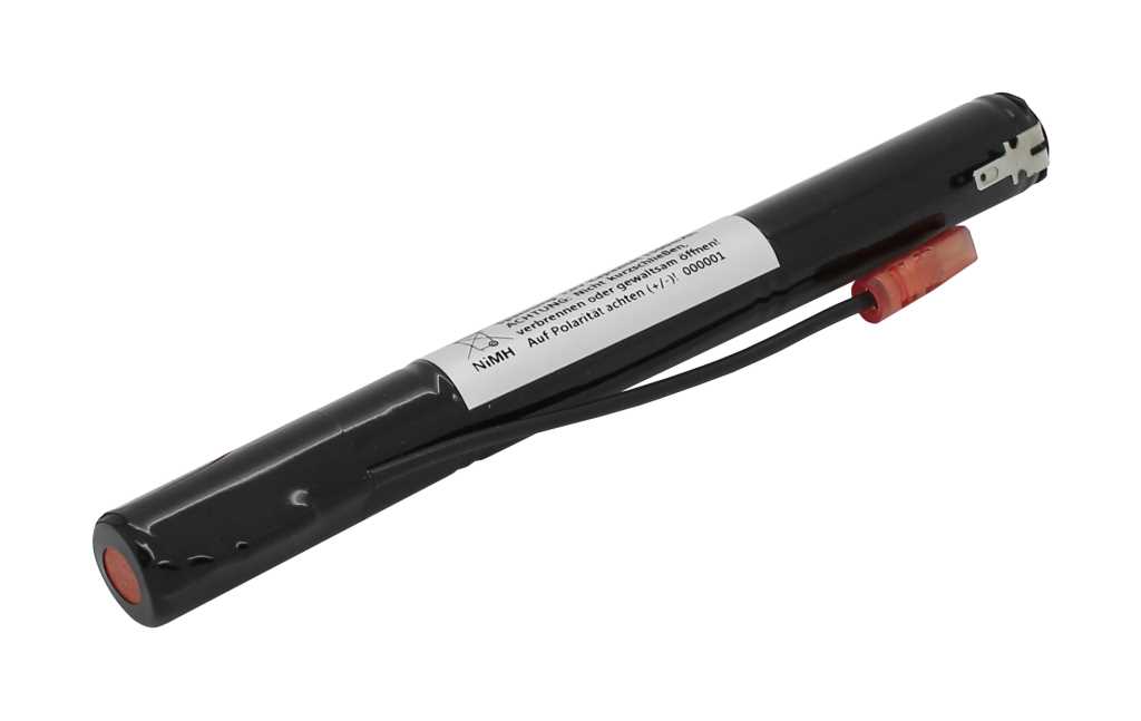 Bild von Notleuchtenakku NiMH 3,6V 1500mAh L1x3 Mignon AA mit Fastonstecker 2,8mm +Pol und 110mm Kabel und Faston-Buchse 2,8mm -Pol passend für RZB GSUN-S