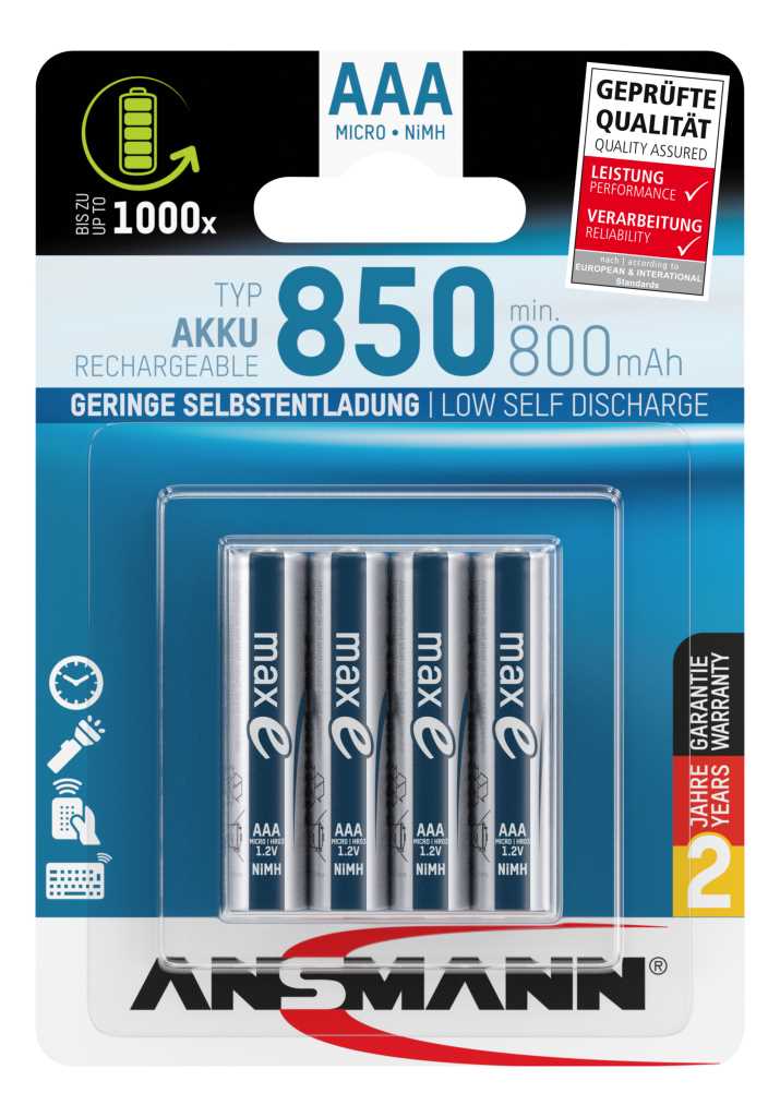 Bild von Ansmann NiMH-Akku Micro 800mAh 1311-0007 4er-Blister