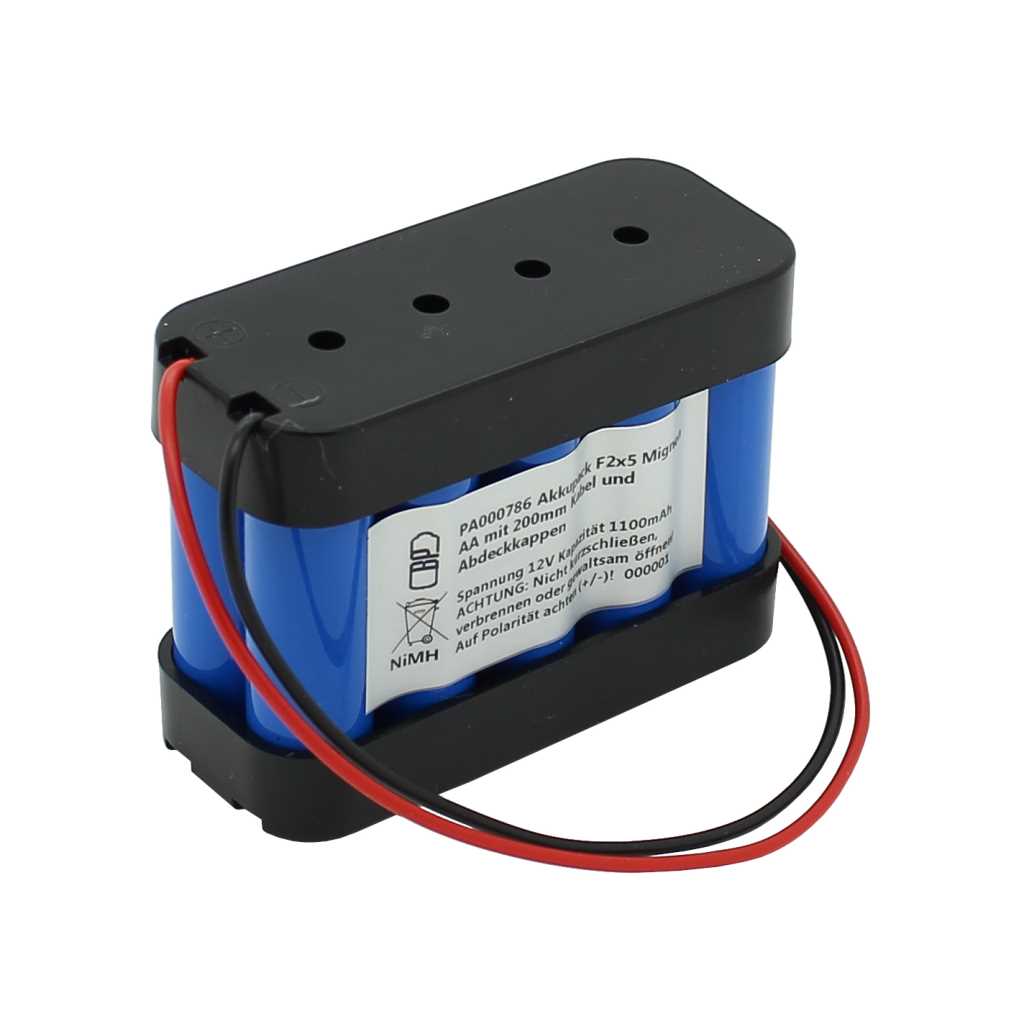 Bild von Akkupack NiMH 12V 1100mAh F2x5 Mignon AA mit 200mm Kabel und Abdeckkappen