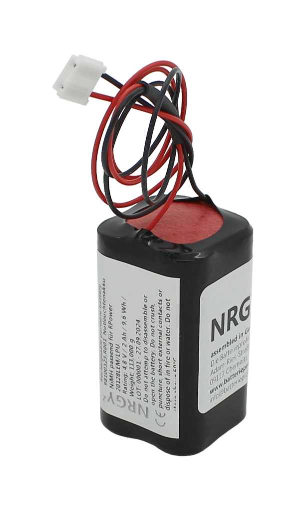 Bild von Notleuchtenakku NiMH 4,8V 2000mAh F2x2 Mignon AA mit 300mm Kabel und Stecker ersetzt RPower NIMHHT4820Q